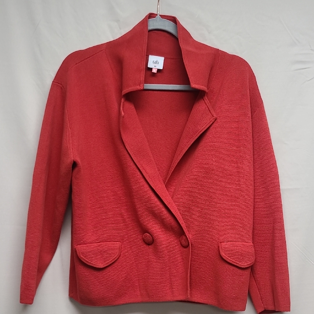 Cabi Womens Red Textured Knit Double Breasted Blazer Jacket